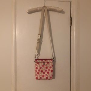 Coach Leather Signature Swing Pack Flower Art Pattern, Crossbody Bag Pink/white